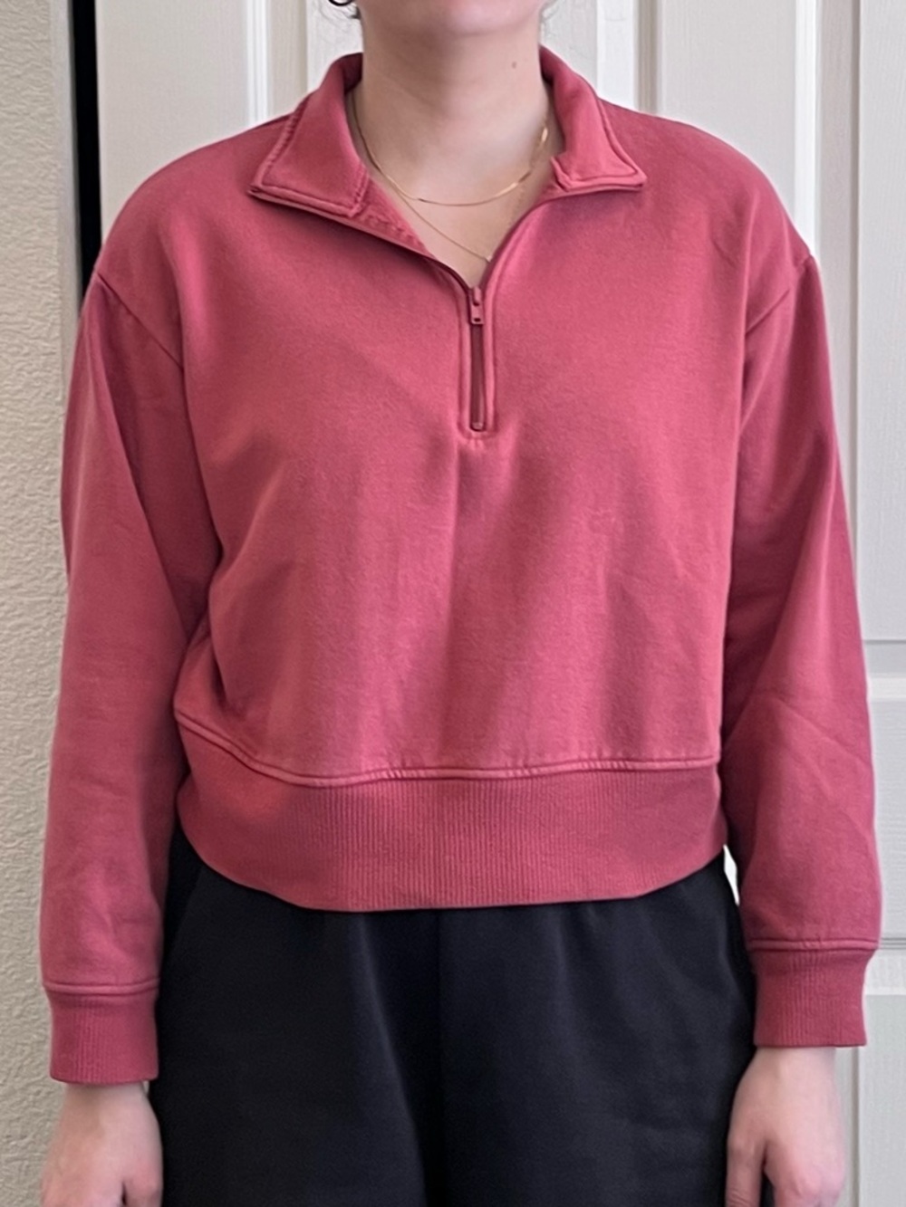 Quarter-Zip Cropped Pullover Sweatshirt - Rose Pink